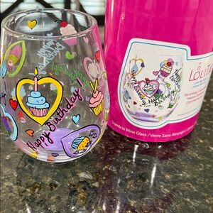 Lolita Birthday Celebration Wine Glass - Pink, Purple, Yellow Accents